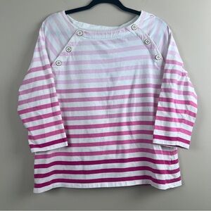 Talbot's women's top pink/white stripes size Large button detail 3/4 Sleeve